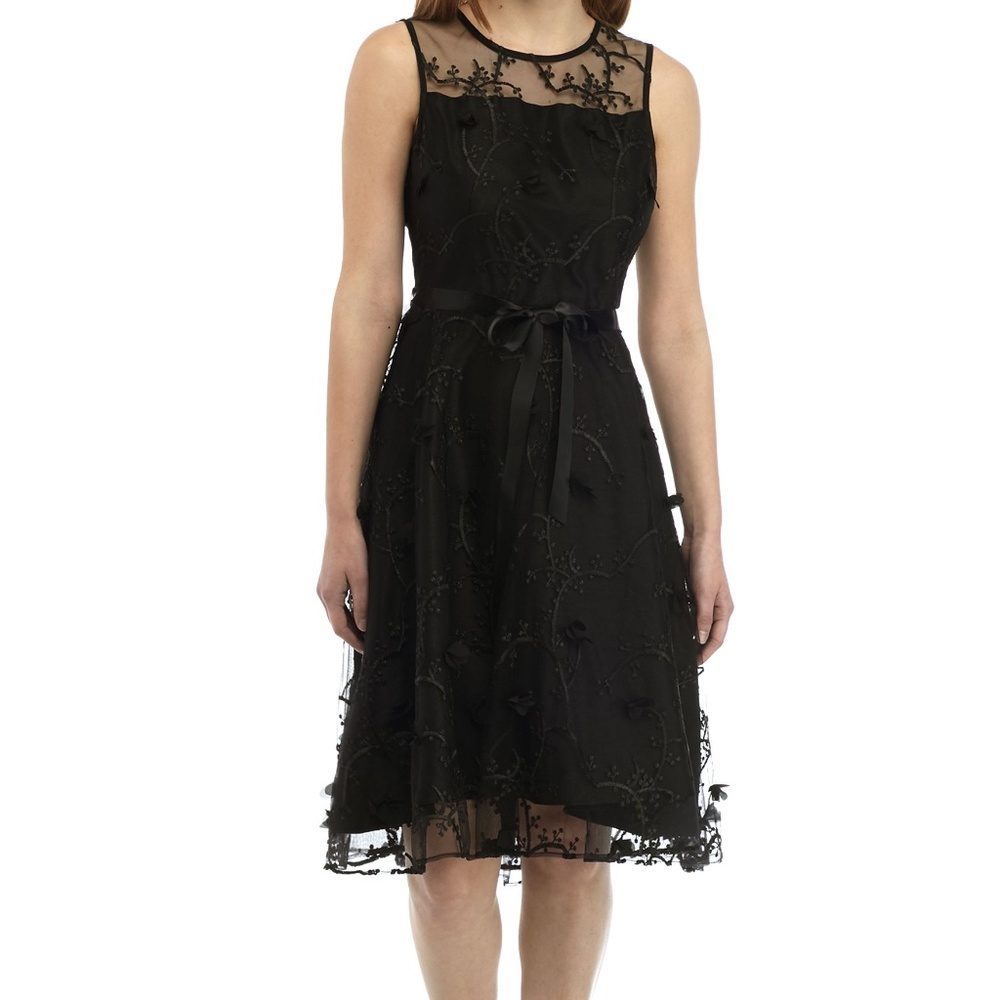Sleeveless Floral Mesh Fit and Flare Dress